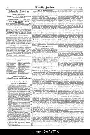 Stabilito 1845. Pubblicato settimanalmente in termini di Scientific American. (Stabilito 1845.) La Scientific American Supplement (stabilito 1876) Edificio edizione di Scientific American. (Stabilito 1S85.) Esportazione Edizione del Scientific American (stabilito 1878) NEW YORK sabato 10 aprile 1897. Contenuto. Tabella dei contenuti di Scientific American supplemento n. Per il fine settimana di aprile ho 1897. Pagina di un disegno di legge per proteggere gli inventori. Il nuovo Commissario dei Brevetti. Relazione del governo per i brevetti di ufficiali navali. Gli emendamenti alla legge sul copyright., 1897-04-10 Foto Stock