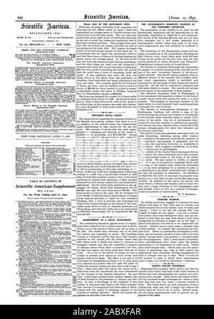 Stabilito 1845. Termini per la Scientific American. (Stabilito 1845.) La Scientific American Supplement (stabilito 1876) (stabilito Iti85.) Esportazione Edizione del Scientific American (stabilito 1878) Contenuto. Scientific American supplemento per la settimana che termina il 17 aprile 1897. Viaggio di prova della corazzata Iowa. In Inghilterra la politica navale. Abbandono di un esperimento sociale. Il governo di reperti scientifici presso il Tennessee esposizione. Cambiamenti del business. BAZIN RULLO DI STEAMBOAT. heaval dell'acqua., 1897-04-17 Foto Stock