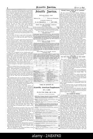 No. 361 Broadway New York. Scientific American Supplement proposto PONTE DEL BT. LAWRENCE a Québec. Le nuove regole della pratica dell'ufficio brevetti abrogata. La fatica di metalli, 1897-07-03 Foto Stock