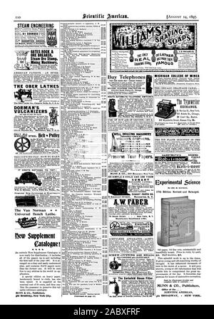 Matite di Exchange copia cjn 121 West Houston Street a New York. ''Rob :i:noor' Waltham Watch Tool Co. nuovo supplemento MUNN & CO. Gli editori 361 Broadway New York City. Acquistare telefoni che sono buoni -- non "a buon mercato cose." WESTERN TELEFONO COSTRUZIONE CO. 260-264 South Clinton San Chicago. HOUTS telefono automatico commuta Parker So. Dakota U. S. A. ELL MACHINERX FORATURA WILLIAMS BROTHERS ITHACA. N.V. Montato o sui davanzali per vapore o potenza cavalli ADM CATALOGO POR W0API5BROILFRIACA.MK preservare i tuoi documenti. MUNN è CO. 361 Broadway. NEW YORK 44- le 1 ?IA MICHIGAN College of Mines, scientifica Foto Stock