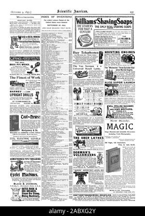 Prezzi ordinari. All'interno di ciascuna pagina di inserimento - 75 centesimi una linea retro pagina ogni inserimento 51.00 una linea piedi potenza aoOHand Olaohloorg Seneca Falls MFG. Azienda torni. La sala di ottone chiave a tubo. Il più bello di lavorare il tornio RIVETT BARNES' verticale trapani Montgomery & Co. Realizzatori e cottimisti IN STRUMENTI DI FINE 105 Fulton Street A NEW YORK CITY. ARMSTRONG filettatura tubo MACCHINE TRONCATRICI Bridgeport Connecticut. Macchine ad occhiello. BLAKE & JOHNSON cancelli il minerale di roccia demolitore minerale di vapore il timbro del macchinario minerario cancelli in ferro gSoapsee LEADER SOLO ME reale saponi di rasatura per mezzo secolo il tornio Ober Co. Chagrin Foto Stock