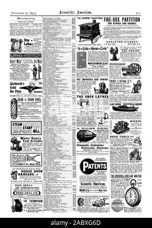 ENT MANDRINO Mandrino SKINNER CO. Chiesa di San Nuova Bretagna Conn.. Fonografi 6raphopbones Projectoscopes Kinetoscopes registra film ecc. 50 anni di esperienza di brevetti marchi modelli copyright &C. Scientific American. C33.81 r ram. 1897 Scientific American INC., 1897-11-13 Foto Stock