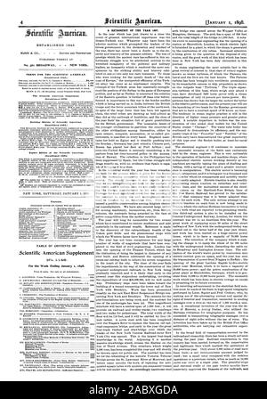 Scientific American supplemento n. 1 148. Per la settimana che termina il 1 gennaio 1898. Una retrospettiva dell'anno 1897. Tabella dei contenuti di, 1898-01-01 Foto Stock