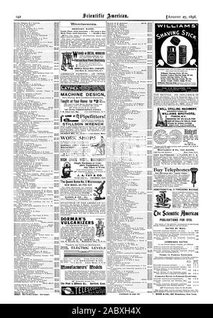 MONTGOMERY & CO. Attrezzo maker potenza Footaffilliand plaellifierg SENECA FALLS MFG. Società. 696 L'acqua San Seneca Falls N.Y. Lavoro NEGOZI BARNES' piedi macchinari elettrici reparti attrezzature per qualsiasi classe di lavoro. 10-30 San Giovanni CINCINNATI OHI Acquistare telefoni che sono buoni e non "a buon mercato cose." WESTERN TELEFONO COSTRUZIONE CO. 250-254 South Clinton Chicago st., Scientific American, 1898-08-27 Foto Stock