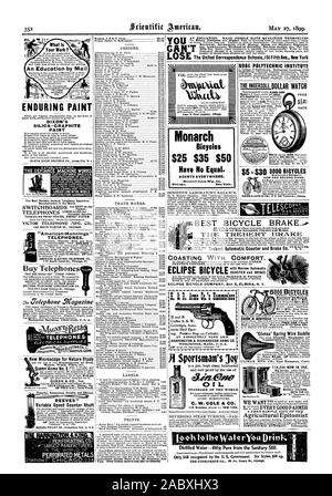Costruttori del mondo. Ilarket. Servizio accurato. VICTOR TELEFONO FG. CO. fT0 AL N0 Monarch biciclette $25, $35, $50 non hanno eguali. Agenti ovunque. Ciclo di Monarch Mfg. Co. Chicago. New York. ROSE Istituto politecnico 41,3 NUOVI E DI SECONDA MANO. A tutti un vero affare. Qual è il tuo lavoro? Un educazione da Mail  Awn= Acquista telefoni che sono beni-NON 'a buon mercato cose." WESTERN TELEFONO COSTRUZIONE CO. Potente sensibile efficiente e durevole. Velocità variabile contatore albero puleggia di REEVES CO Columbus. Ind. U. S. A. migliore freno di bicicletta Acqua Distillata-100% puro dall'assorbente ancora. CUPP TEM.IGRAPH Foto Stock