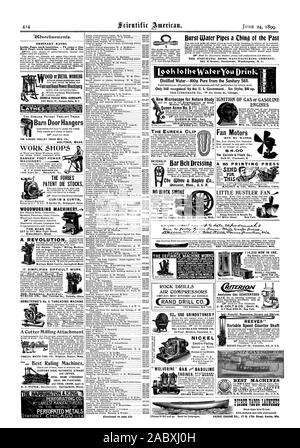 Vasca da bagno CO. CHICAGO. RITERIOM RADE AfARK. L'acetilene generatori di gas pacity. Da $15. 3.7 West 29th St. New York. Potente sensibile efficiente e durevole. REEVES variabile contatore di velocità albero puleggia di REEVES CO Columbus ind. U. S. A. MACCHINE MIGLIORI HULLER e pulitori. PI:C00 UOMINI MOTORI PER VOI KELSEY Sz CO. Mfrs. Meriden conn. Raffica di canalizzazioni di acqua un Ching del passato LA CUPOLA PNEUMATICO MANUFACTURING COMPANY 501 E Street Northwest Washington D. C. POCO HUSTLER 131 White Street a New York. La benzina a gas o olio., Scientific American, 1899-06-11 Foto Stock