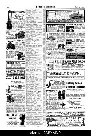 Potente sensibile efficiente e durevole. 'L'Reeves velocità variabile il contralbero REEVES PULEGGIA CO. COLUMBUS. IND. U. S. A. Il AUTOSPARKER MOTSINGER DISPOSITIVO M'F'G CO. Pendleton Ind. U. S. A. MOTORE A BENZINA ACQUA BACKUS MOTOR CO" Newark N. J. U.S. A.'') una bicicletta a motore Motori con disegni di lavoro. LOWELL Modello CO. 22 Wiggin San Lowell Massachusetts Aria calda camicia di acqua per forni di minerali di rame. In una sola operazione. Unione di lavori di ferro migliorato BRUCIATORE A BENZINA LA JOHNSON ROTARY DAVIS-JOHNSON CO. V stazione CHICAG ILL. La guida di un piacere di guida tubolare lampada. R. E. DIETZ CO. 60 Laight Street. New York. Il Foto Stock