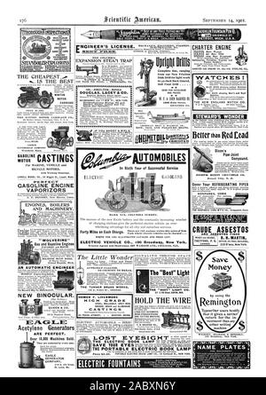 Proprietà STEUth0IRMOSIONS TREAS. Il telaio è il Westfield messa. Motore per veicolo marino e motori di bicicletta con disegni di lavoro. LOWELL Modello CO. 22 Wiggin San Lowell Massachusetts VAPORIZORS J. F. DENISON New Haven, Connecticut. Caldaie di motori e macchine. CHICAGO HOUSE WRECKING CO. "WOLVERINE' gas e motori a benzina stazionaria e marine. WOLVERINE motore opera Grand Rapids Michigan. Un sistema automatico di ENCINEER 'MONARCH' Engine-Stop Sistema. Il monarca Mfg.Co"WaterburyCt. Generatori di acetilene generatore di EAGLE St. Louis Mo. 319 N. 4a strada olio-smelter-mine DOUC LAS LACEY & CO. 68 BROADWAY E 17 NUOVI ST. NEW YORK. - Foto Stock