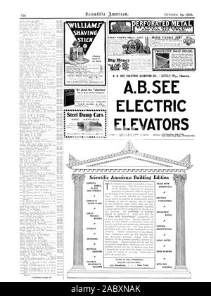 Ottobre 19 1901. Metallo ERFORATED di ogni descrizione e per tutti. Utilizza. 'Tutto il telefono' Dump in acciaio auto %ALA STICK POTENZIALI COMPRATORI. A.B.vedere ascensori elettrici Country Homes $2.000 e verso l'alto pavimento completo piani America scientifico.n Edificio Edition architetti arredamento artistico grandi case private maneggio interni giardini artistico note di uso domestico architettura Esteri note legali recensioni di libri di brevetti riguardanti T edificio con i nostri lettori, Scientific American, 1901-10-19 Foto Stock