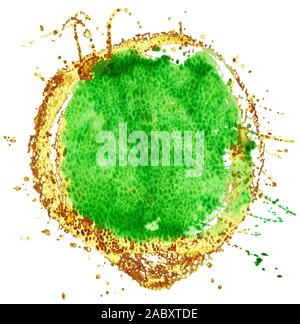 Verde e oro cerchio ad acquerello isolati su sfondo bianco Foto Stock