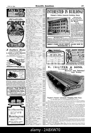 Non risolte a meno che le parti di erigere edifici hanno cemento forato Building Block società o loro HARMON S. PALMER cemento forato WASHINCTON D. il letto ideale per Home Camp Ospedale Yacht 'perfezione' cuscini ad aria meccanica del tessuto CO. La provvidenza R. I. 500 ruote usate W. TOEPFER. & SONS MILWAUKEE WIS. Produttori di birra e Ilaltsters' Iron Works. Toepfer Brevetto del dumping automatico forno piano. Washington D. C. IIR8PE1OrdBASMA1CORDA FREETRIAL CR'EXCEL Brevetti Marchi CO ione FbIrRIGHTS! Di Brevetti., Scientific American, 1904-04-09 Foto Stock