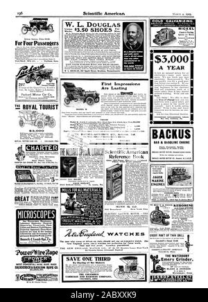 I MOTORI MARINI DIMENSIONI STANDARD: CHAS. J. JAGER CO. 30-8 alta SI.Boston Massachusetts tutti gli scopi di potenza. Governo statunitense. La WATERBURY Emery Grinder BLAKE & JOHNSON WATERBURY CONN IESSOP'STEEL C9 WASHINGTON PA. Fatti uomini. . Come., Scientific American, 1905-03-04 Foto Stock