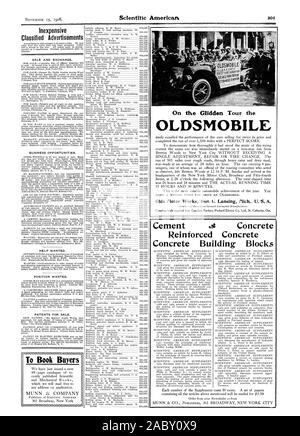 Il Glidden Tour la Oldsmobile cemento e calcestruzzo rinforzato calcestruzzo calcestruzzo blocchi di costruzione economica annunci Vendita e Scambio. Opportunità di business. Aiuto voluto. Posizione voluta. I BREVETTI PER LA VENDITA., Scientific American, 06-09-15 Foto Stock