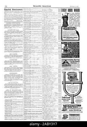 Gli annunci economici necessari a dare il numero della richiesta. MUNN & CO. Opportunità di business. I BREVETTI PER LA VENDITA. Aiuto voluto. Macchine da scrivere. REAL ESTATE. La fotografia. MOTION Pictures. Elenchi di produttori. Indagine n. 8775.-voleva acquistare stock novità Rickmire 899134 V. UN White 899366 Thomas & Meyers 899143 EVERT ROOM ME un salutare anche la temperatura in ogni stanza della vostra casa non importa quanto freddo fuori né in che direzione soffia il vento. Una ricca somma mery atmosfera. Una casa calda; calda tutto-non troppo calda nel clima mite-quando la vostra casa è heatd da TUTTI MA KEA ricostruita presso il nostro denaro Foto Stock