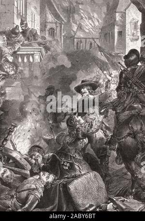 L assedio e distruzione di Magdeburgo nel 1631 dalle truppe imperiali sotto Tilly e Pappenheim, trenta anni di guerra Foto Stock