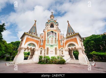 La chiesa russo-ortodossa Cattedrale di San Nicola a Nizza Francia. Cathédrale Orthodoxe Russe Saint-Nicolas de Nice Foto Stock