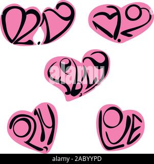 02.14. Adesivi per i social media post. Vector disegnati a mano design illustrazione. Illustrazione Vettoriale