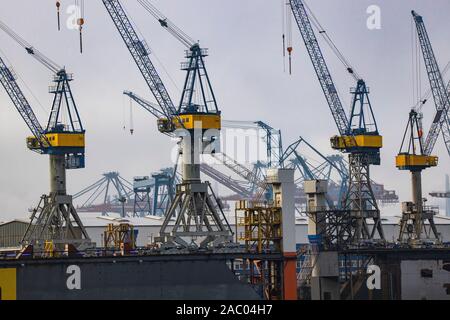 Amburgo, porta, Elba, gru, Blohm e Voss, in cantiere Foto Stock