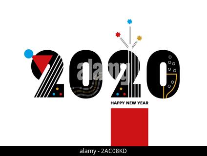 Felice Anno Nuovo 2020 - template vettoriale per un poster, striscioni, cartolina, coperchio sul sito, creato da semplici figure geometriche. In stile moderno di Foto Stock