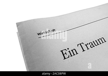 Giornale con scritte Wirtschaft und ein Traum in lingua tedesca, inglese in economia e un sogno Foto Stock