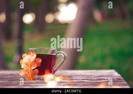 Tazza di tè con un vecchio libro e foglie di autunno Foto stock - Alamy