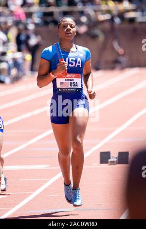 Aaliyah marrone (USA) in concorrenza USA vs il mondo le donne 4x100m a 2019 Penn relè . Foto Stock