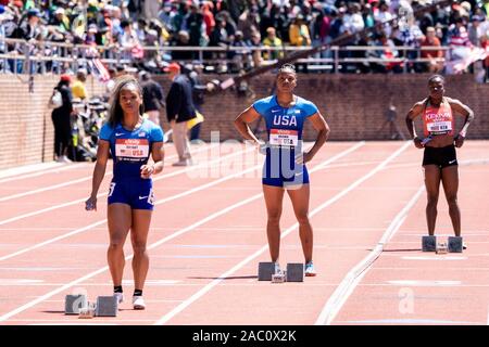 Aaliyah marrone (USA) in concorrenza USA vs il mondo le donne 4x100m a 2019 Penn relè . Foto Stock