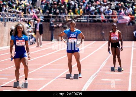 Aaliyah marrone (USA) in concorrenza USA vs il mondo le donne 4x100m a 2019 Penn relè . Foto Stock