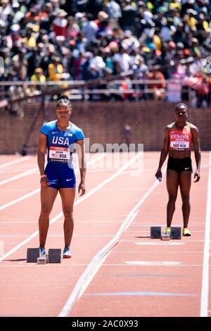 Aaliyah marrone (USA) in concorrenza USA vs il mondo le donne 4x100m a 2019 Penn relè . Foto Stock