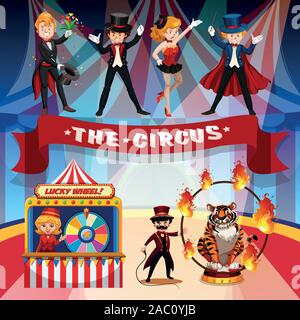 Circus, fiera del divertimento, parco di divertimenti a tema illustrazione del modello Illustrazione Vettoriale