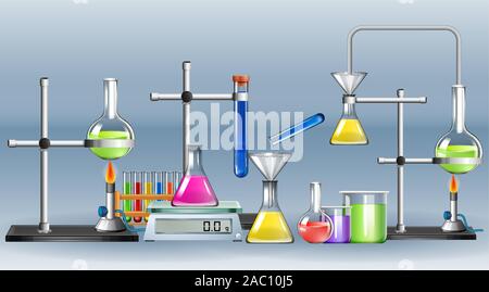 La scienza attrezzature su sfondo grigio illustrazione Illustrazione Vettoriale