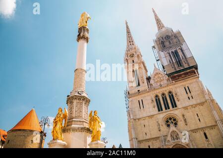 La cattedrale di Zagabria e di Santa Maria Monumento a Zagabria in Croazia Foto Stock