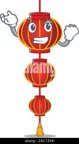 Felice successo fiducioso lampion lanterna cinese cartoon stile carattere Illustrazione Vettoriale