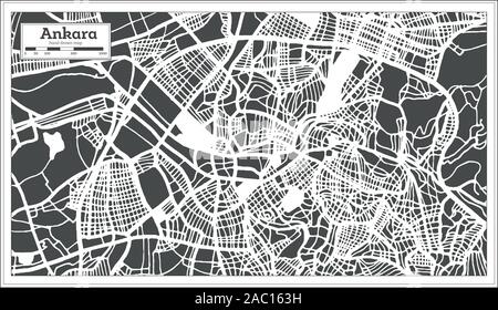 Ankara Turchia Mappa della città in stile retrò. Mappa di contorno. Illustrazione Vettoriale. Illustrazione Vettoriale