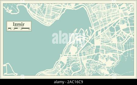 Izmir Turchia Mappa della città in stile retrò. Mappa di contorno. Illustrazione Vettoriale. Illustrazione Vettoriale