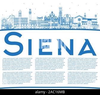 Profilo Siena Toscana Italia skyline della città con edifici blu e copia di spazio. Illustrazione Vettoriale. Illustrazione Vettoriale