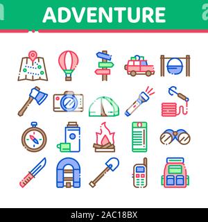 Avventura elementi di raccolta di set di icone vettore Illustrazione Vettoriale