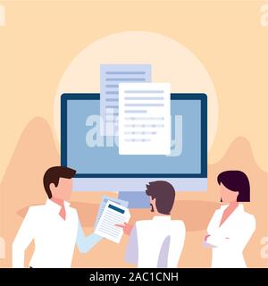 Un gruppo di persone in business meeting sulla pianificazione globale e le ricerche di marketing, web design illustrazione vettoriale design Illustrazione Vettoriale