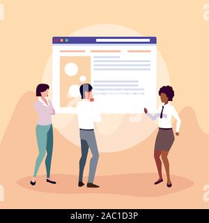 Un gruppo di persone in business meeting sulla pianificazione globale e le ricerche di marketing, web design illustrazione vettoriale design Illustrazione Vettoriale