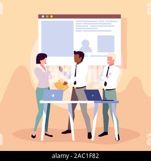 Un gruppo di persone in business meeting sulla pianificazione globale e le ricerche di marketing, web design illustrazione vettoriale design Illustrazione Vettoriale