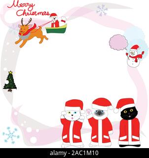 Scheda di Natale. Buon Natale. biglietto di auguri con gatti, illustrazione in vettore Foto Stock