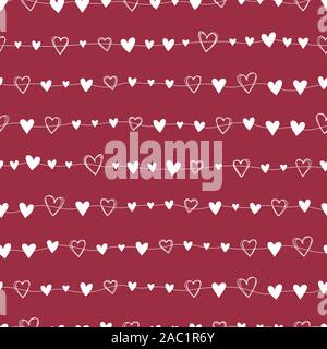 Carino disegnato a mano cuori seamless pattern, romantica doodle cuori lo sfondo perfetto per il giorno di San Valentino di tessili, banner, confezionamento - disegno vettoriale Illustrazione Vettoriale