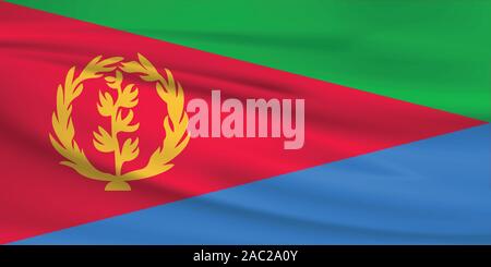 Sventola bandiera Eritrea, colori ufficiali e il rapporto corretto. Eritrea bandiera nazionale. Illustrazione Vettoriale. Illustrazione Vettoriale