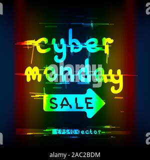 Glitch cyber lunedì vendita il testo a colori Illustrazione Vettoriale