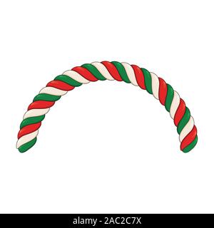 Arco semicerchio candy cane bordo del frame. Twisted hard candy bordo rotondo con spazio vuoto. isolato su bianco Illustrazione Vettoriale