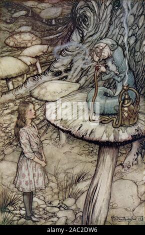 Arthur Rackham dell'illustrazione per l'edizione 1907 di Lewis Carroll Alice nel Paese delle Meraviglie - 'consulenza da un bruco' Foto Stock