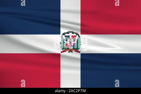 Sventola bandiera della Repubblica Dominicana, colori ufficiali e il rapporto corretto. Repubblica Dominicana bandiera nazionale. Illustrazione Vettoriale. Illustrazione Vettoriale