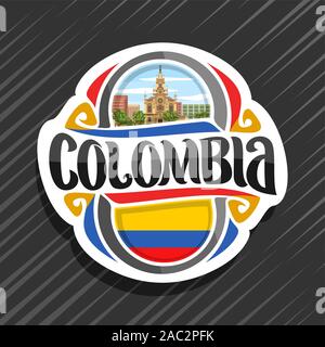 Il logo del vettore per la Colombia paese, frigo magnete con bandiera colombiana, spazzola originale carattere tipografico per word colombia, nazionale colombiana per simbolo - Gesù Naza Illustrazione Vettoriale