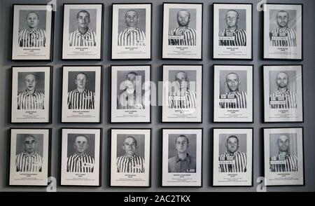 Oswiecim, Polonia. 30 Novembre, 2019. Le fotografie dei detenuti all'interno del Museo di Auschwitz i camp.In due mesi il settantacinquesimo anniversario della liberazione di Auschwitz. Il tedesco più grande campo di lavoro e sterminio nazista KL Auschwitz-Birkenau fu liberata da parte dell'Armata Rossa il 27 gennaio 1945. Credito: Damian Klamka/ZUMA filo/Alamy Live News Foto Stock