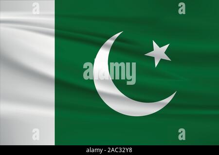 Sventola bandiera Pakistan, colori ufficiali e il rapporto corretto. Il Pakistan bandiera nazionale. Illustrazione Vettoriale. Illustrazione Vettoriale